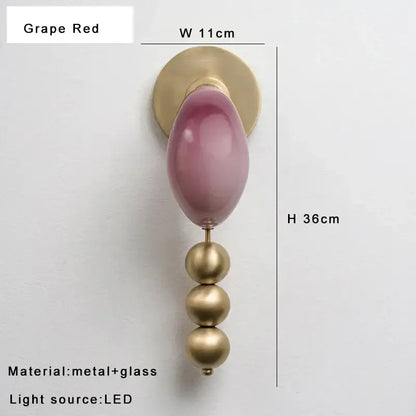 Modern pink and brass curve glass wall lamp bedroom sconce