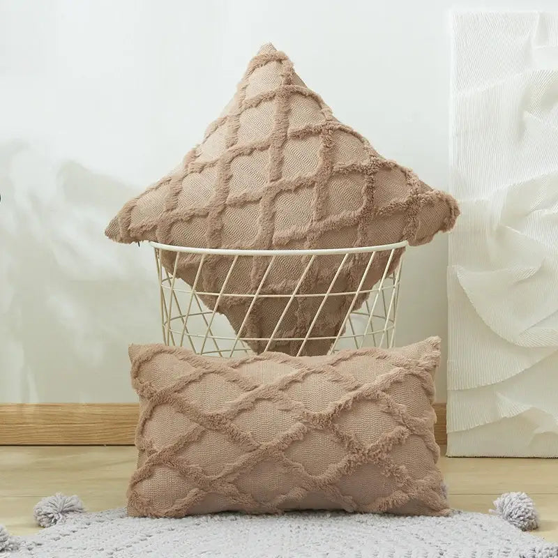 Modern pink & beige diamond embroidery cushion cover living room