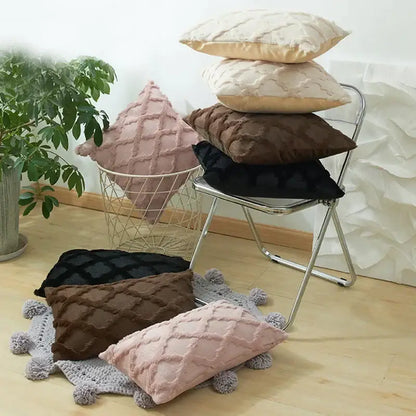 Modern pink & beige diamond embroidery cushion cover living room