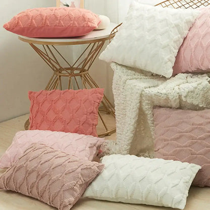 Modern pink & beige diamond embroidery cushion cover living room