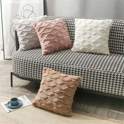 Modern pink & beige diamond embroidery cushion cover living room