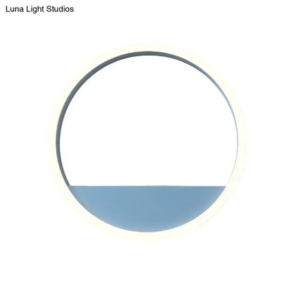 Modern pink & blue iron hoop wall light with bedroom storage rack