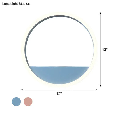 Modern pink & blue iron hoop wall light with bedroom storage rack