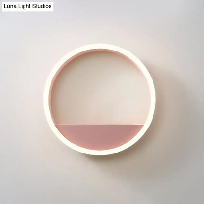 Modern pink & blue iron hoop wall light with bedroom storage rack