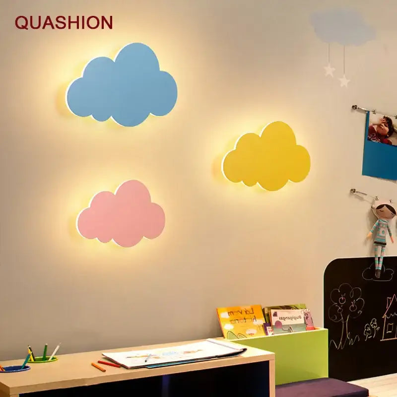 Modern pink blue & yellow cloud wall light bedroom led decor