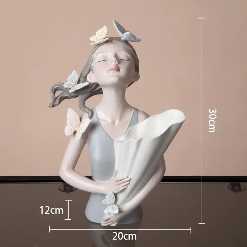 Modern pink butterfly girl sculpture living room resin flower vase
