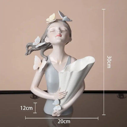 Modern pink butterfly girl sculpture living room resin flower vase