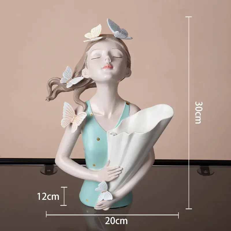 Modern pink butterfly girl sculpture living room resin flower vase