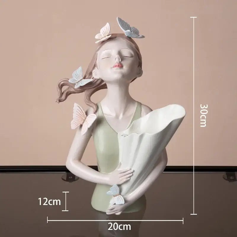 Modern pink butterfly girl sculpture living room resin flower vase