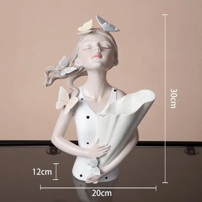 Modern pink butterfly girl sculpture living room resin flower vase