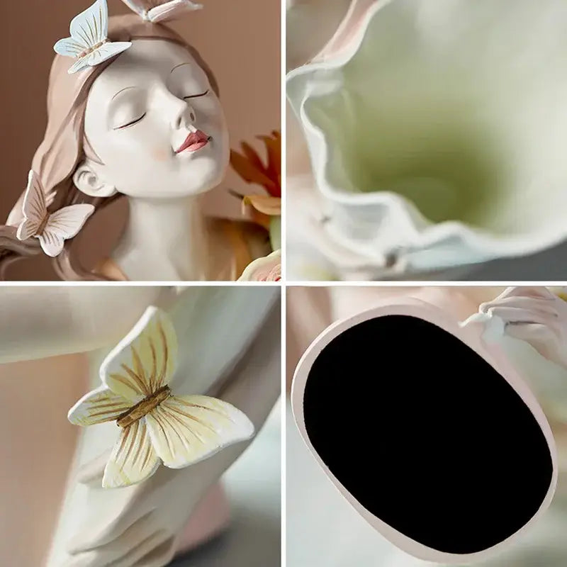 Modern pink butterfly girl sculpture living room resin flower vase