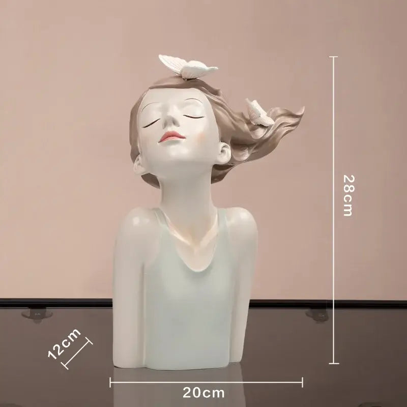 Modern pink butterfly girl sculpture living room resin flower vase