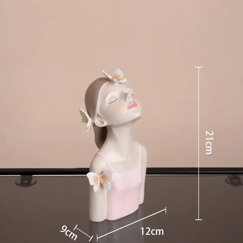 Modern pink butterfly girl sculpture living room resin flower vase