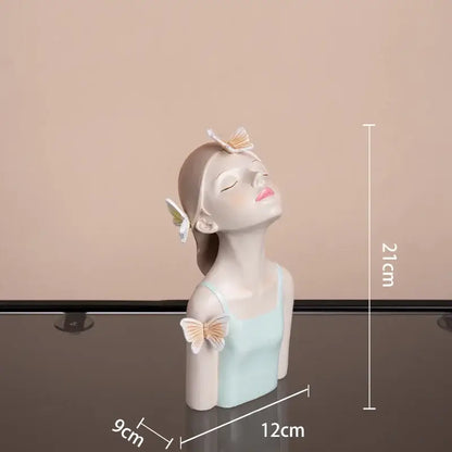Modern pink butterfly girl sculpture living room resin flower vase