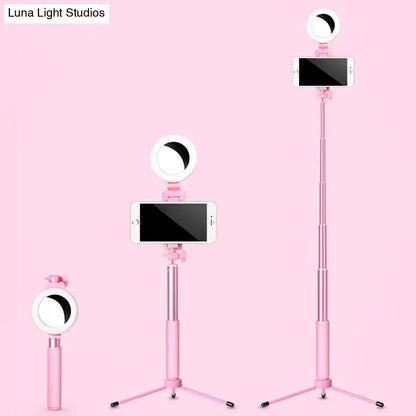 Modern pink circle led mirror selfie stick tripod – bedroom light
