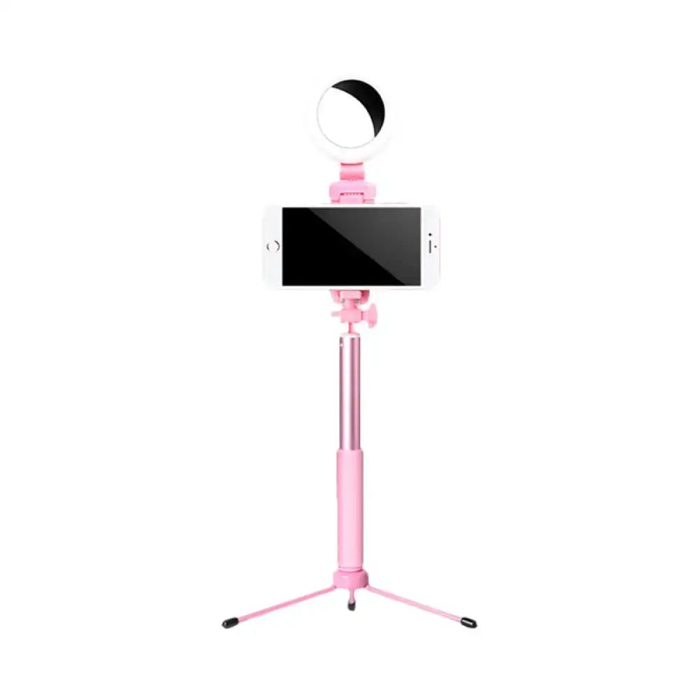 Modern pink circle led mirror selfie stick tripod – bedroom light