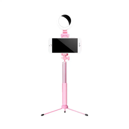 Modern pink circle led mirror selfie stick tripod – bedroom light