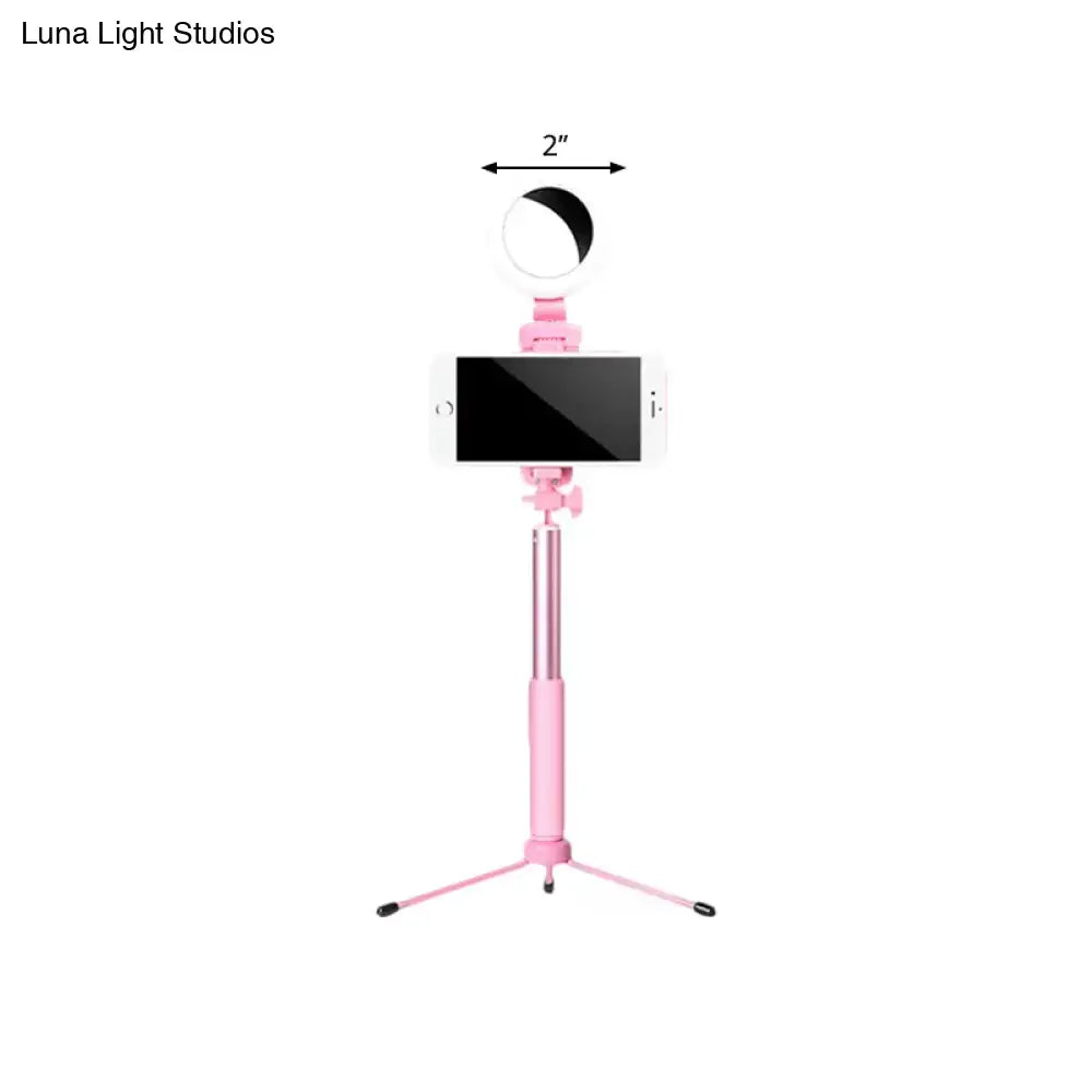Modern pink circle led mirror selfie stick tripod – bedroom light
