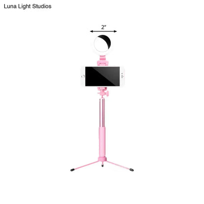Modern pink circle led mirror selfie stick tripod – bedroom light
