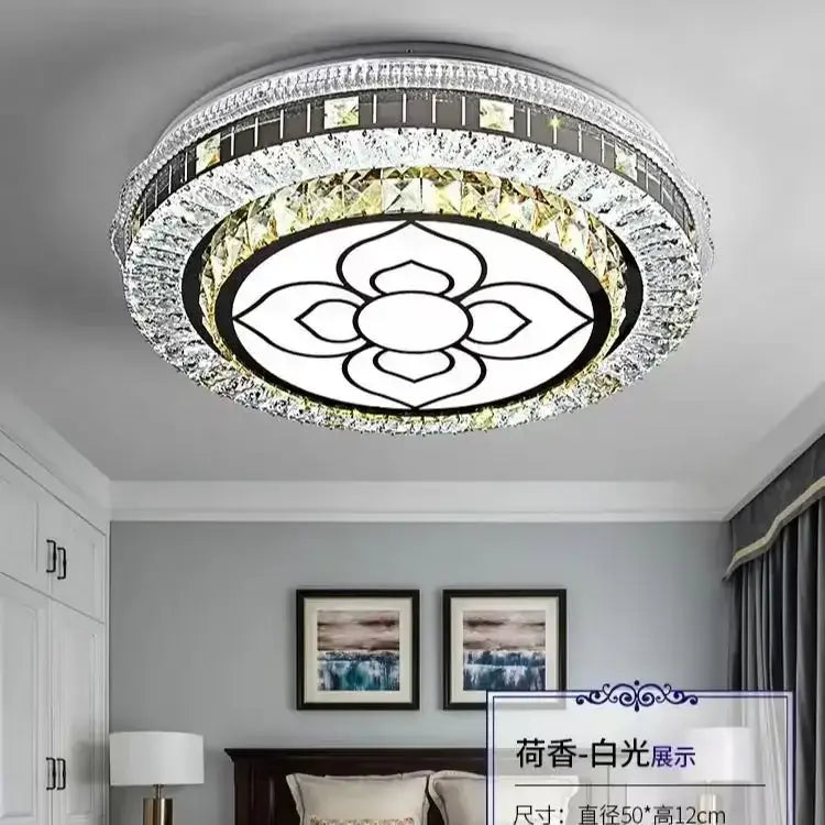 Modern pink & clear crystal led ceiling lamp bedroom ring light