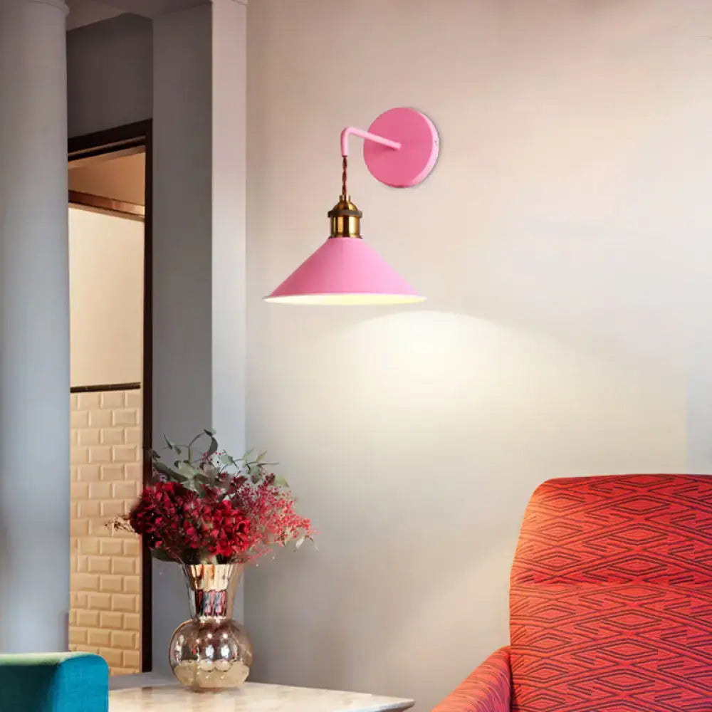 Modern pink conical metal wall sconce – hallway gray pink light