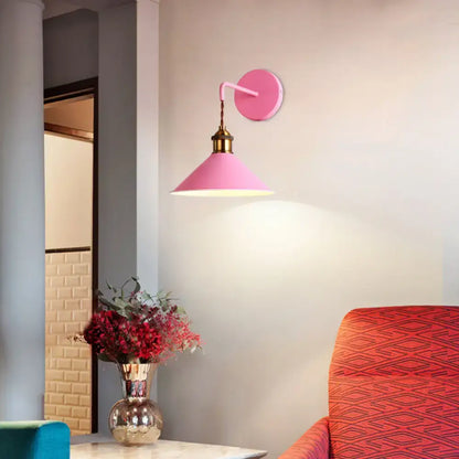 Modern pink conical metal wall sconce – hallway gray pink light