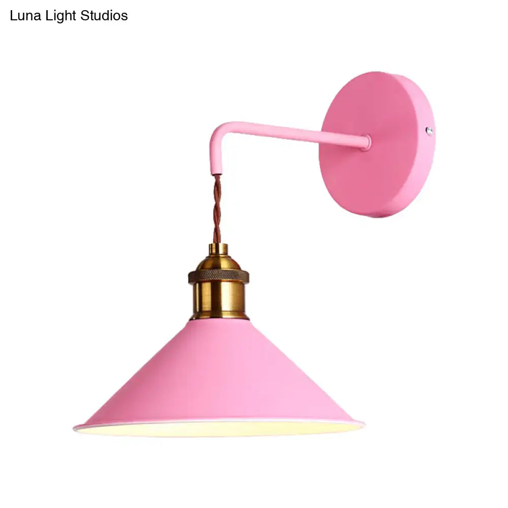 Modern pink conical metal wall sconce – hallway gray pink light