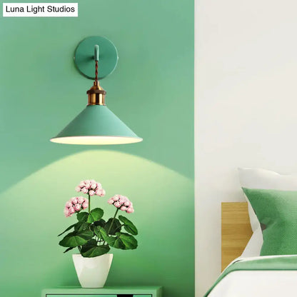 Modern pink conical metal wall sconce – hallway gray pink light