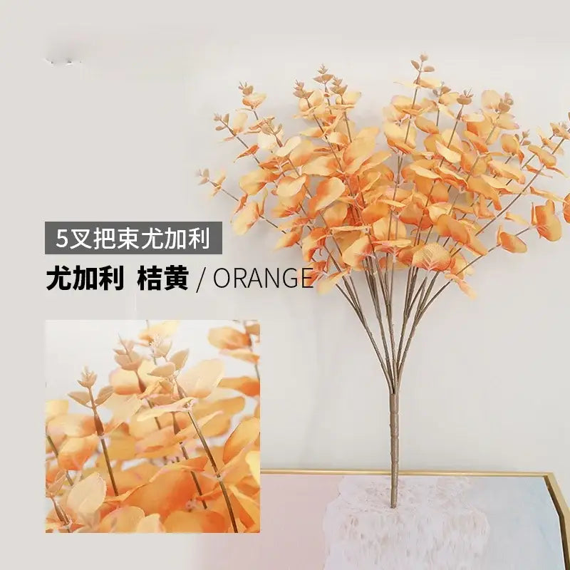 Modern pink eucalyptus flower arrangement living room glass vase