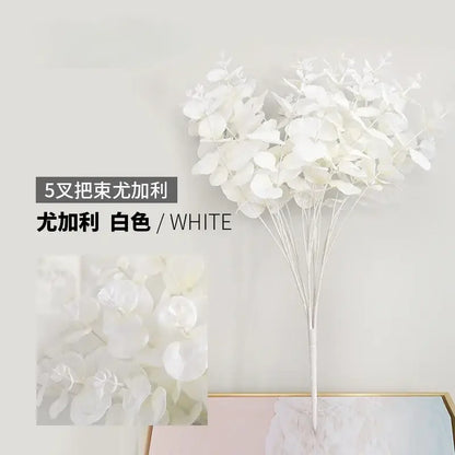 Modern pink eucalyptus flower arrangement living room glass vase