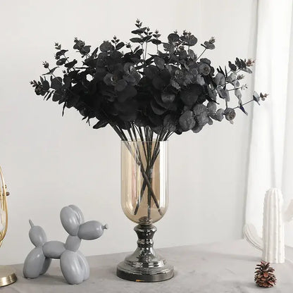 Modern pink eucalyptus flower arrangement living room glass vase