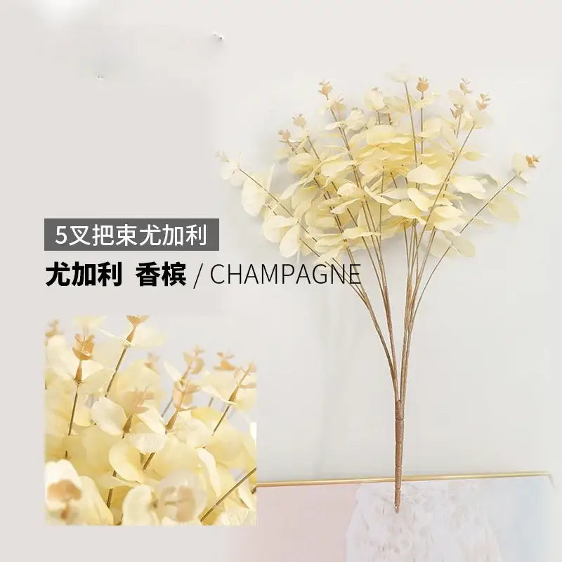 Modern pink eucalyptus flower arrangement living room glass vase