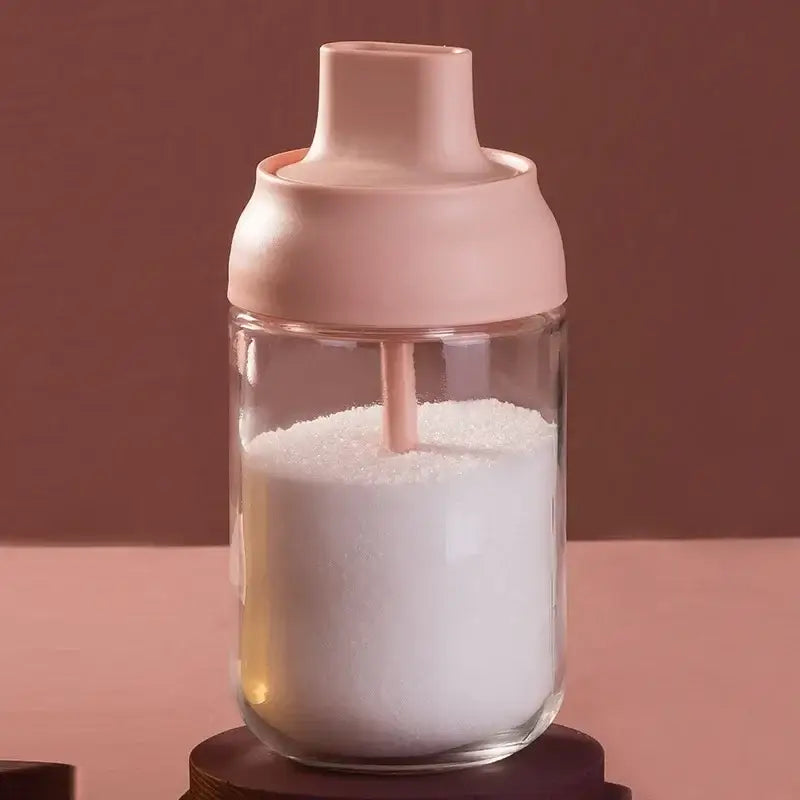 Modern pink glass seasoning bottle set kitchen storage with spoon