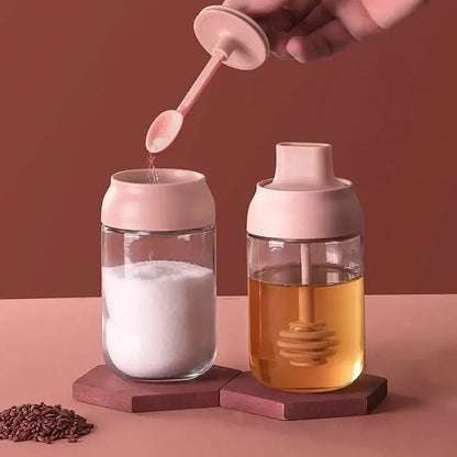 Modern pink glass seasoning bottle set kitchen storage with spoon