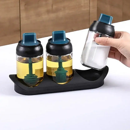 Modern pink glass seasoning bottle set kitchen storage with spoon
