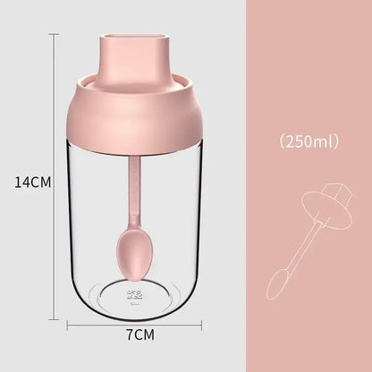 Modern pink glass seasoning bottle set kitchen storage with spoon