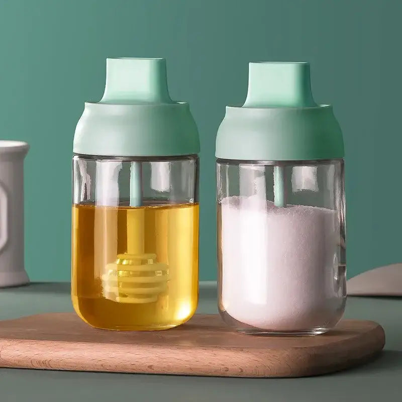 Modern pink glass seasoning bottle set kitchen storage with spoon