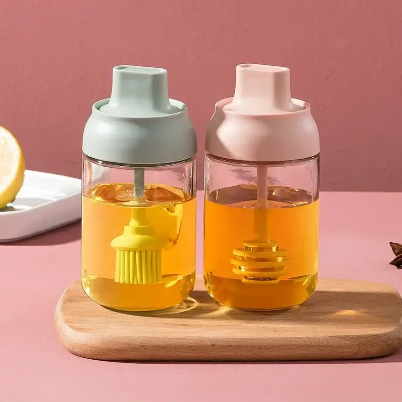 Modern pink glass seasoning bottle set kitchen storage with spoon