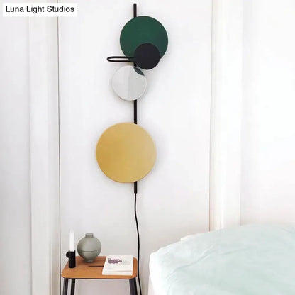 Modern pink & gold circular wall light bedroom white yellow led
