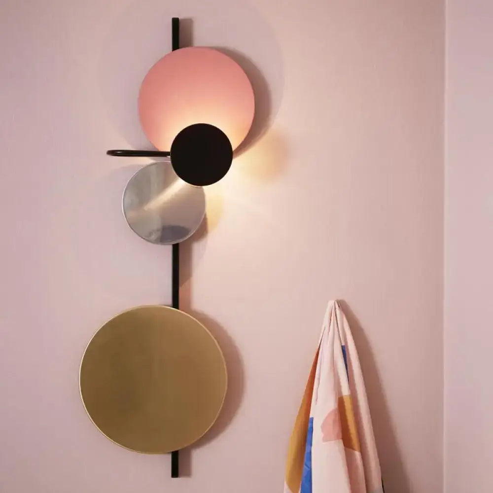 Modern pink & gold circular wall light bedroom white yellow led