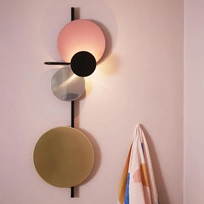 Modern pink & gold circular wall light bedroom white yellow led