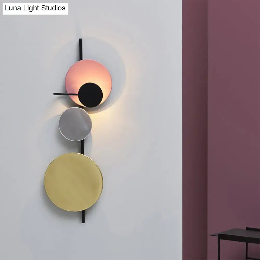 Modern pink & gold circular wall light bedroom white yellow led