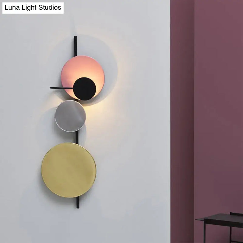 Modern pink & gold circular wall light bedroom white yellow led