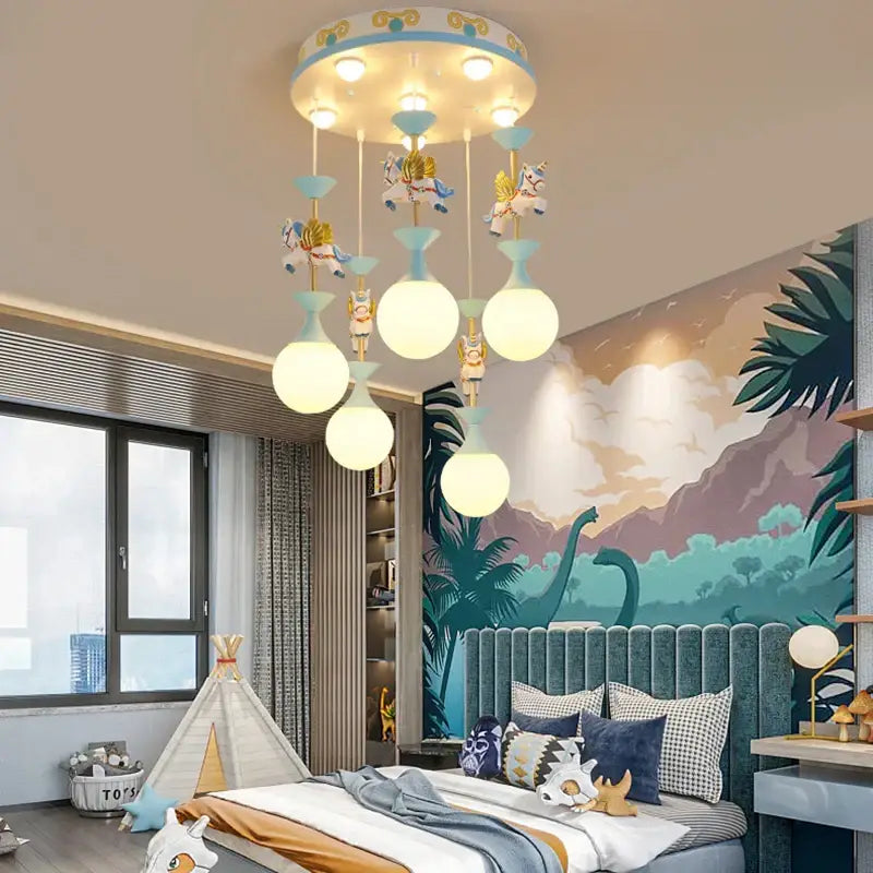 Modern pink & gold unicorn led chandelier – girls' bedroom light