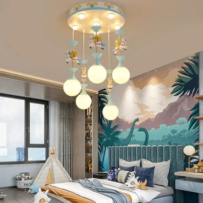 Modern pink & gold unicorn led chandelier – girls' bedroom light