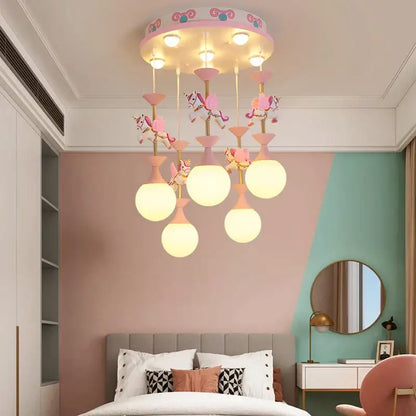 Modern pink & gold unicorn led chandelier – girls' bedroom light