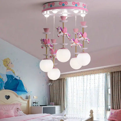 Modern pink & gold unicorn led chandelier – girls' bedroom light
