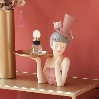 Modern pink & gray woman sculpture tray living room home decor