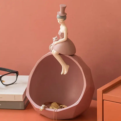 Modern pink & gray woman sculpture tray living room home decor