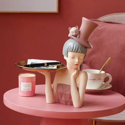 Modern pink & gray woman sculpture tray living room home decor
